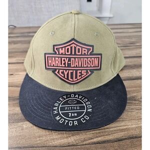 Harley Davidson Motorcycles Woven Baseball Hat Cap Men's Fitted Size 7 3/8 NWT